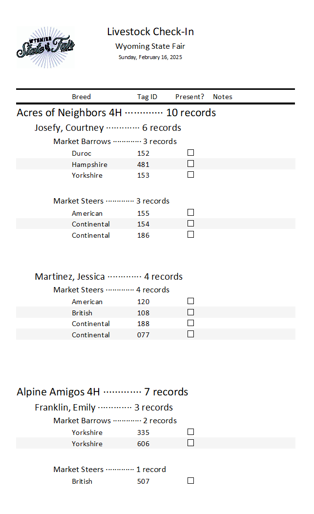 Report - Check-In Sheet